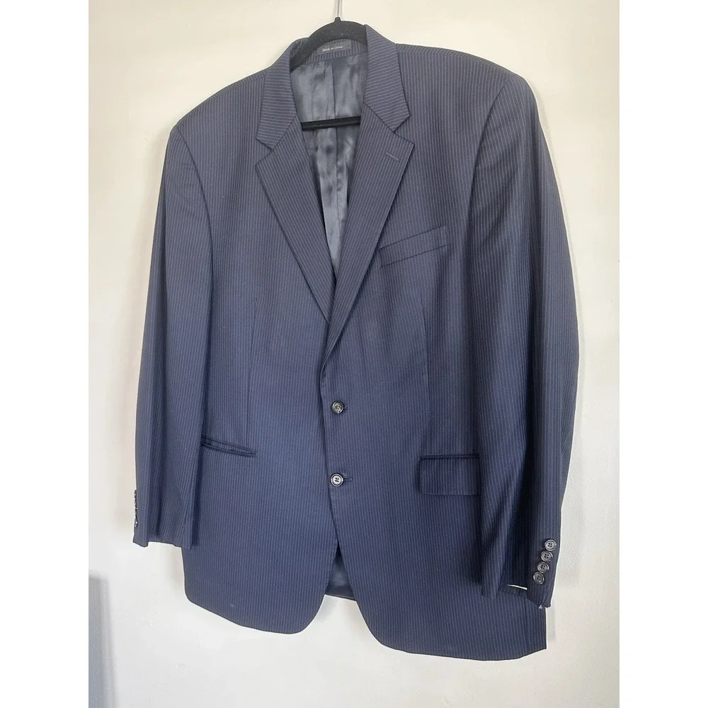 Lauren‎ Ralph Lauren 100% Wool Jacket Mens 48R Navy Pinstripe Blazer Sport Coat